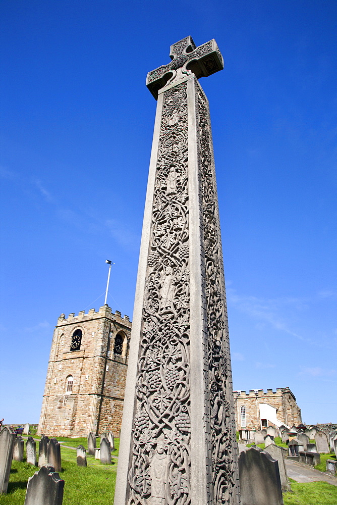 Caedmons Cross in St. Marys Churchyard, Whitby, North Yorkshire, Yorkshire, England, United Kingdom, Europe