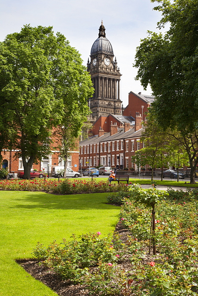 Leeds Town Hall from Park Square, Leeds, West Yorkshire, Yorkshire, England, United Kingdom, Europe