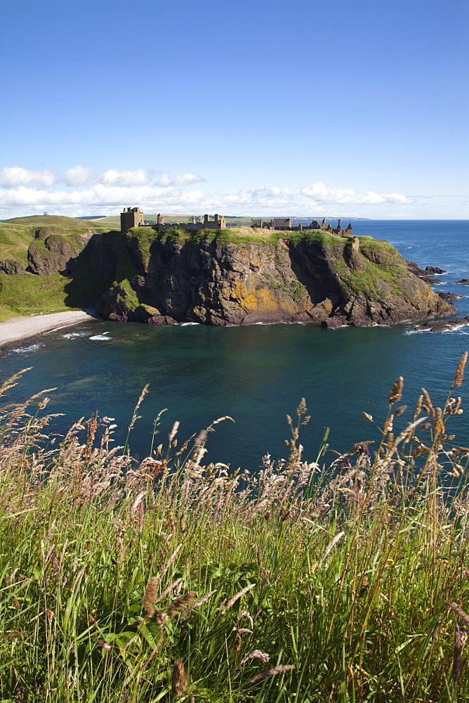 Dunnottar Castle across Old Hall Bay near Stonehaven, Aberdeenshire, Scotland, United Kingdom, Europe