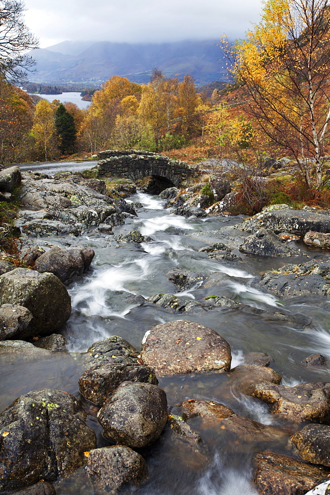 Ashness Bridge in autumn near Keswick, Lake District National Park, Cumbria, England, United Kingdom, Europe 