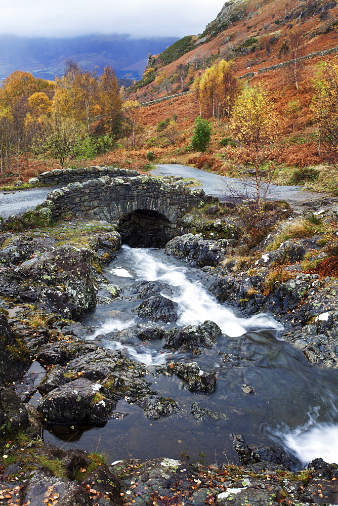 Ashness Bridge in autumn near Keswick, Lake District National Park, Cumbria, England, United Kingdom, Europe 