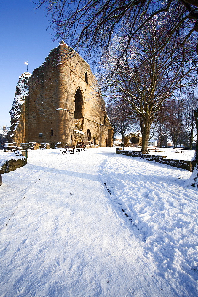 The Kings Tower at Knaresborough Castle in the snow Knaresborough, Yorkshire, England, United Kingdom, Europe 