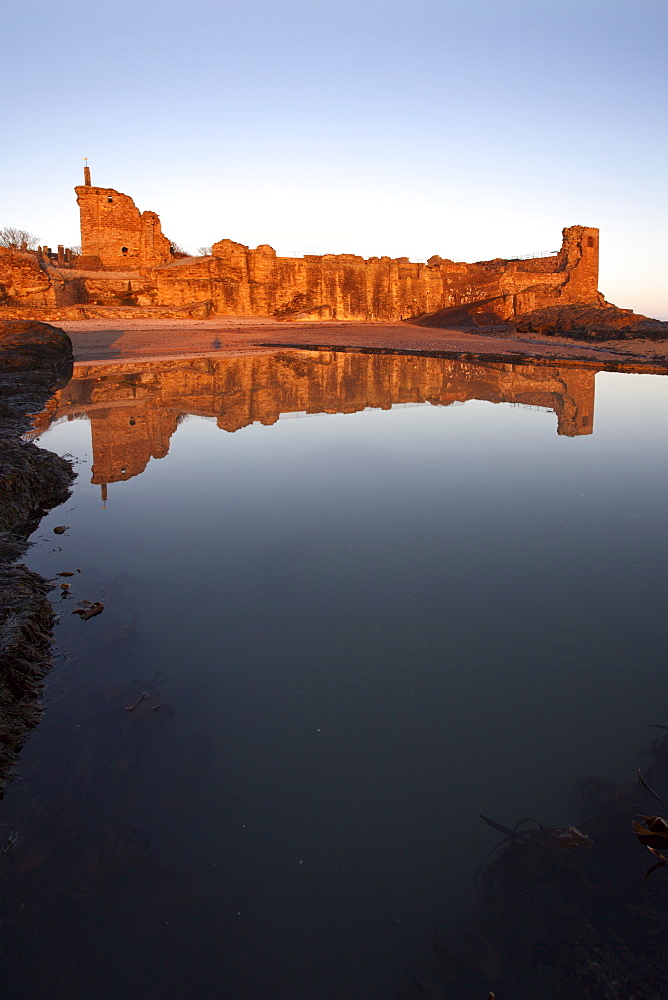 St. Andrews Castle at dawn, Fife, Scotland, United Kingdom, Europe 