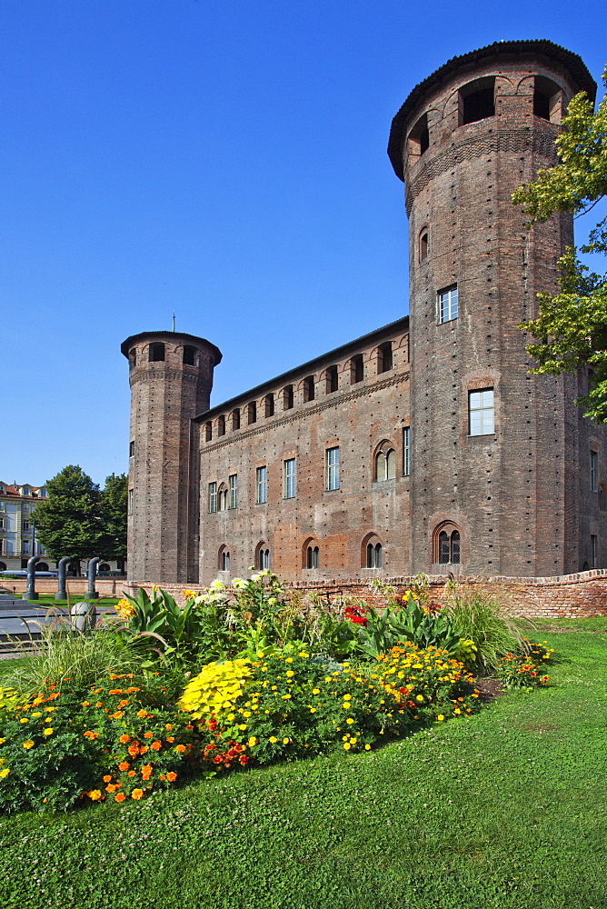 The 15th century rear elevation of Palazzo Madama in Turin, Piedmont, Italy, Europe