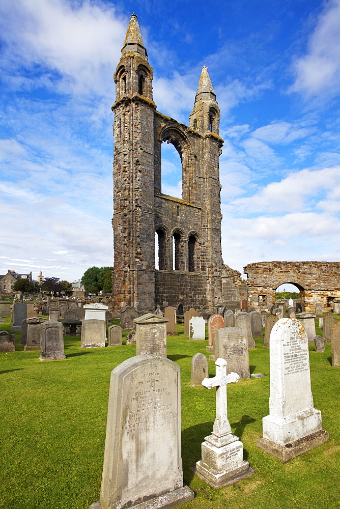 St. Andrews Cathedral ruin and graveyard, St. Andrews, Fife, Scotland, United Kingdom, Europe 