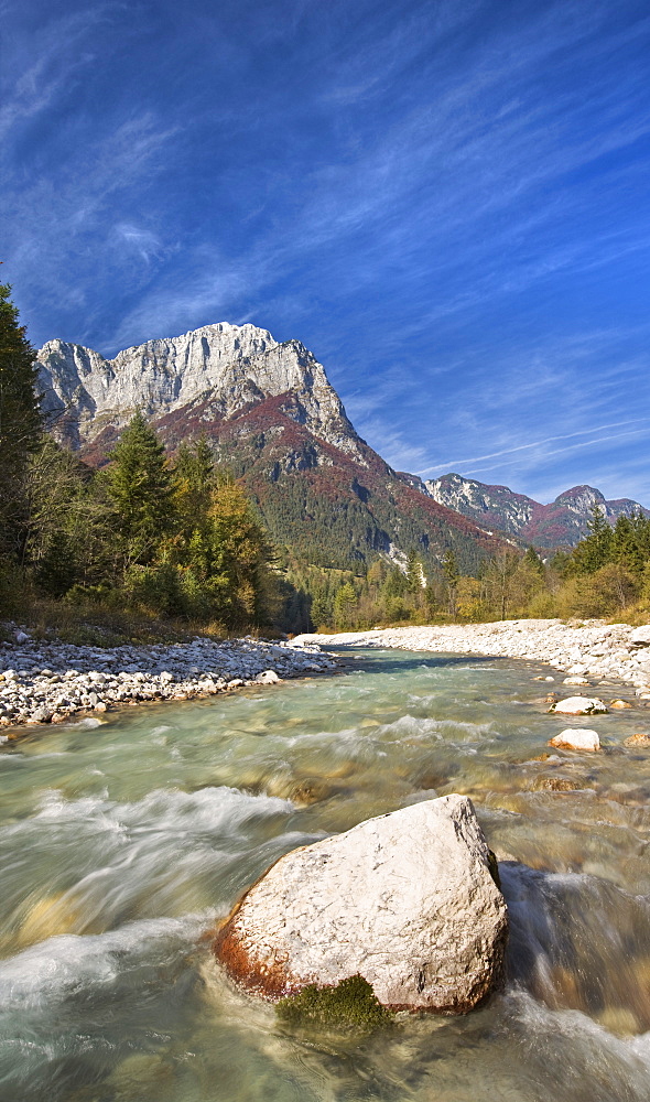 Autumn at the Soca River in the Julian Alps, Gorenjska, Slovenia, Europe