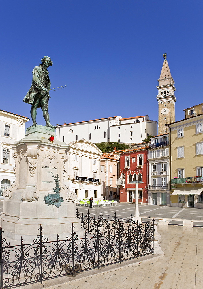 Bronze statue of the violinist and composer Tartini in Piran, Slovenia, Europe