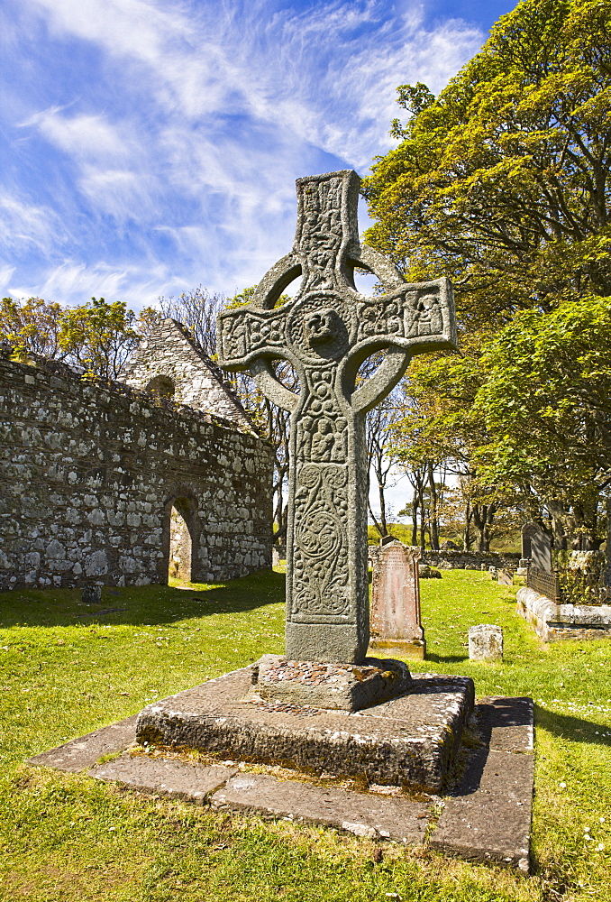 Kildalton Church and its magnicent high cross on the Isle of Islay, Inner Hebrides, Scotland, United Kingdom, Europe