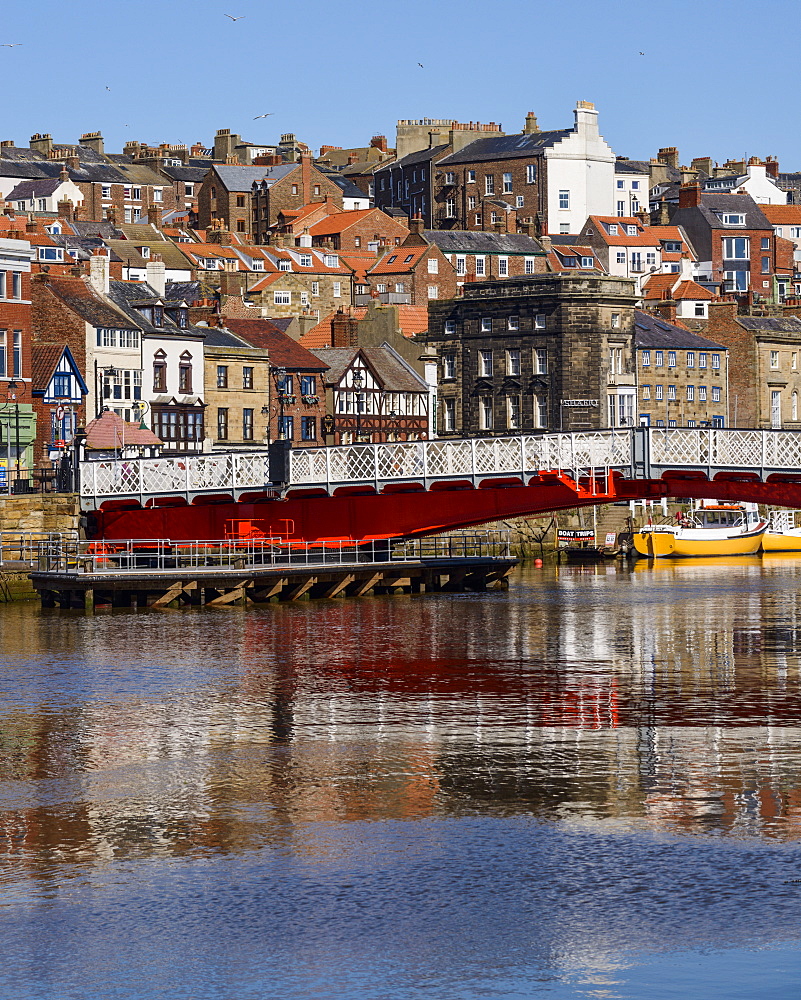 The swing bridge on the River Esk, Whitby, North Yorkshire, Yorkshire, England, United Kingdom, Europe