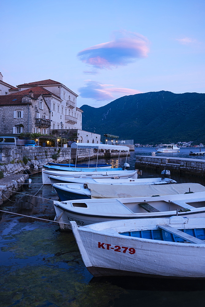 Perast at twilight, Bay of Kotor, Montenegro, Europe