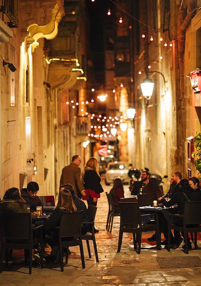 Strait Street, former red light district, at night, Valletta, Malta, Europe