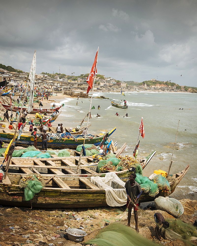 Fishermen outside Cape Coast Castle, Cape Coast, Ghana, Africa