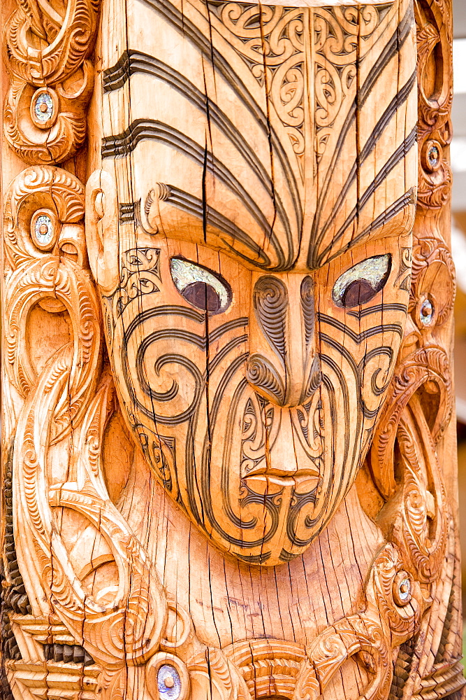 Maori carvings, Whakarewarewa Thermal Reserve, North Island, New Zealand, Pacific