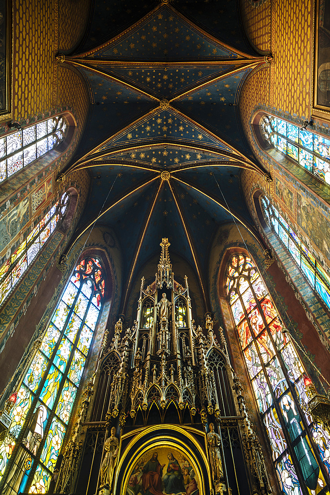 Interior view of ceiling of The Church of St. Francis of Assisi , Krakow, Malopolskie, Poland, Europe