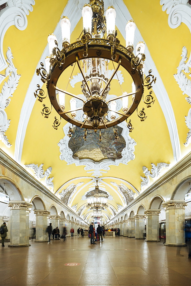 Interior of Komsomoloskaya Metro Station, Moscow, Moscow Oblast, Russia, Europe