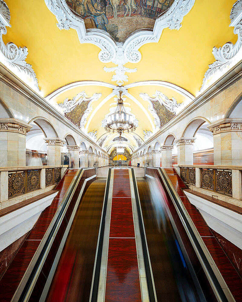 Interior of Komsomoloskaya Metro Station, Moscow, Moscow Oblast, Russia, Europe