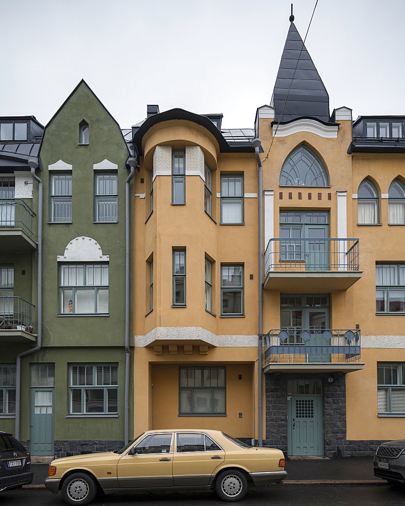 Houses on Huvilakatu Street, Helsinki, Finland, Europe