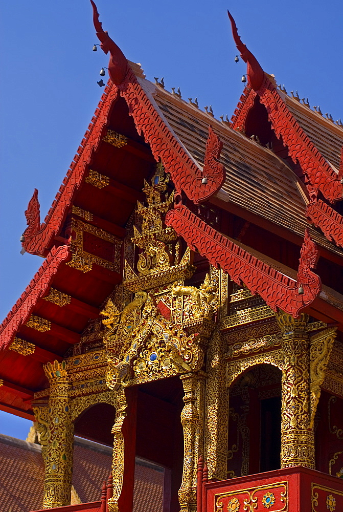 facade of Wat Phra Singh Temple, Chiang Mai, Chiang Mai Province, Thailand, Southeast Asia, Asia