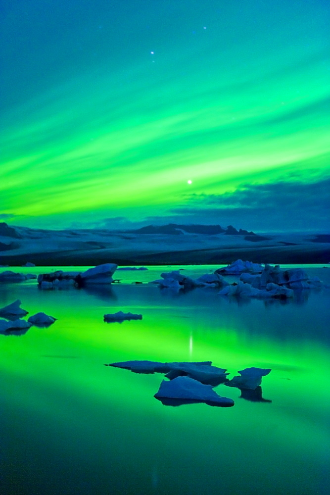 The Northern Lights (Aurora Borealis), Jokulsarlon, South Iceland, Polar Regions