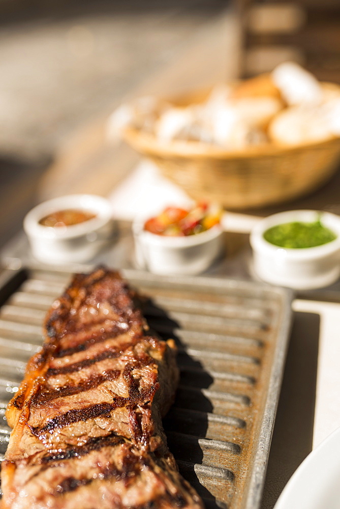 Steak meal at a traditional Parrillia, San Telmo, Buenos Aires, Argentina, South America