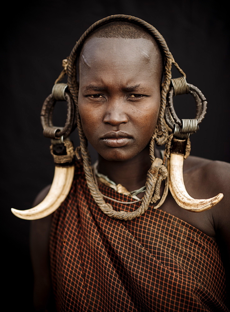 Portrait of Ntorol, Mursi Tribe, Chamolo Village, Omo Valley, Ethiopia, Africa