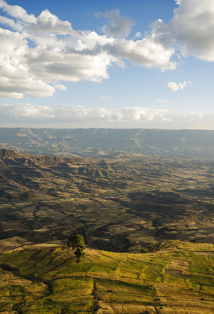 View of landscape from Ashen Maria Monastery at dusk, Lalibela, Ethiopia, East Africa, Africa