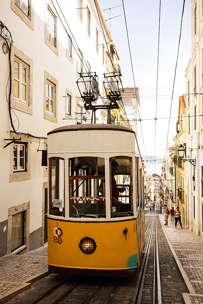 Tram in Elevador da Bica, Lisbon, Portugal, Europe