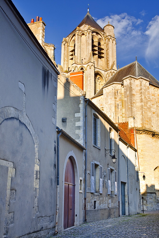 Looking down a street towards St. Etienne cathedral, UNESCO World Heritage Site, Bourges, Cher, Centre, France, Europe