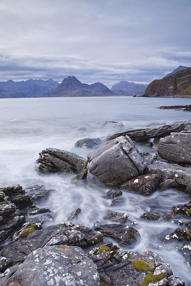 The view over Loch Scavaig towards the Cuillin Hills on the Isle of Skye, Inner Hebrides, Scotland, United Kingdom, Europe