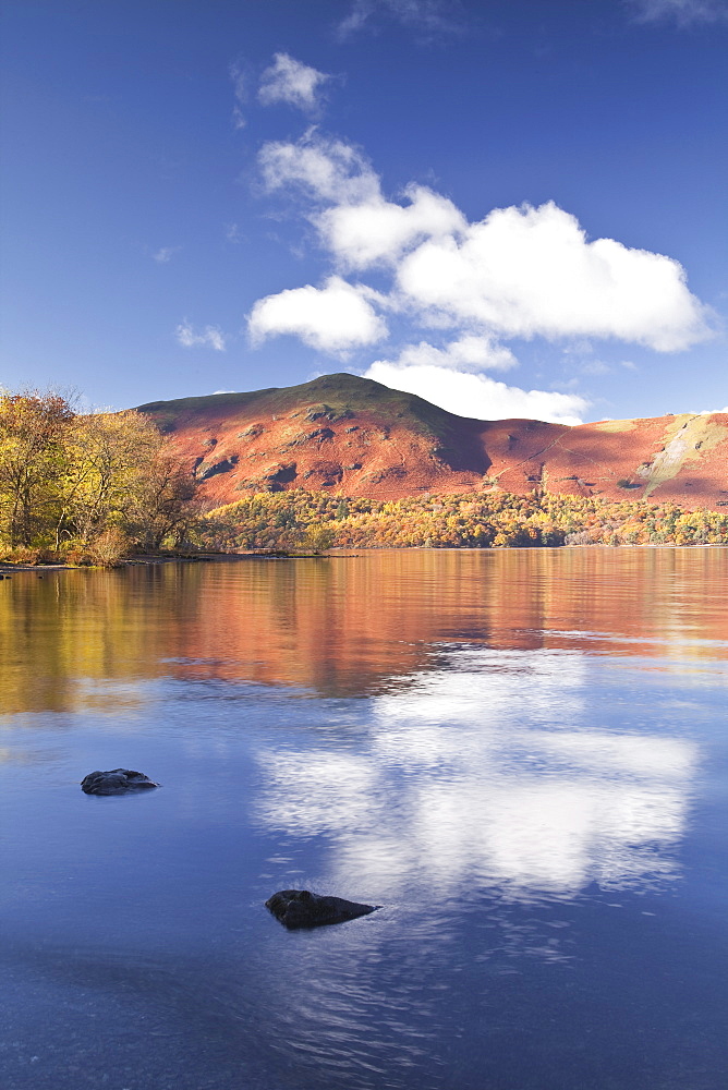 Still water on Derwent Water in the Lake District National Park, Cumbria, England, United Kingdom, Europe