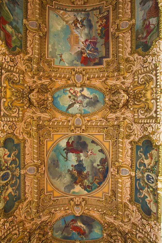 A decorated ceiling inside the Hotel de Ville (Town Hall) of Tours, Indre et Loire, Centre, France, Europe