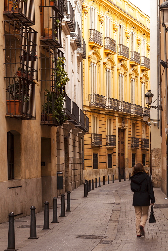 A narrow street in the historic centre of Valencia, Spain, Europe