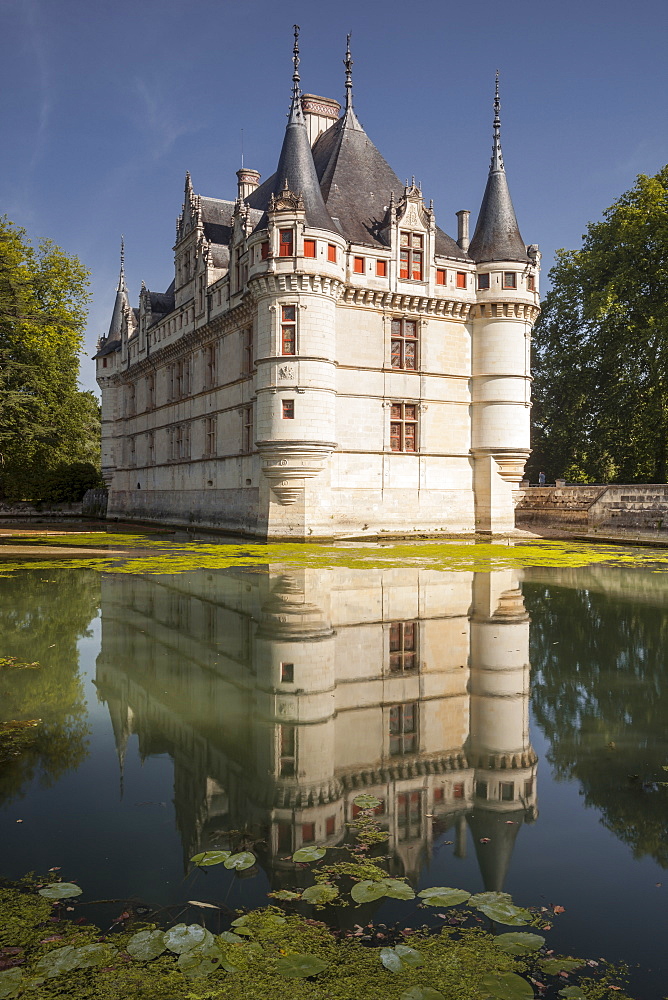 One of the earliest Renaissance chateaux standing today, the castle at Azay-le-Rideau, UNESCO World Heritage Site, built during the 16th century, Indre et Loire, France, Europe