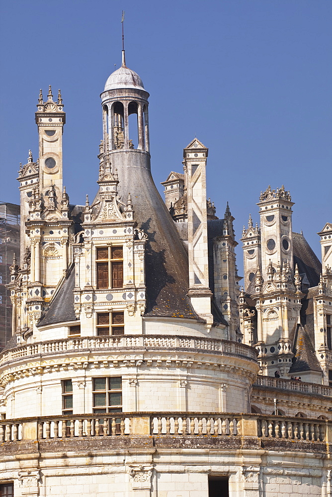 Detail shot of the roof of the Chateau de Chambord, UNESCO World Heritage Site, Loir-et-Cher, Centre, France, Europe