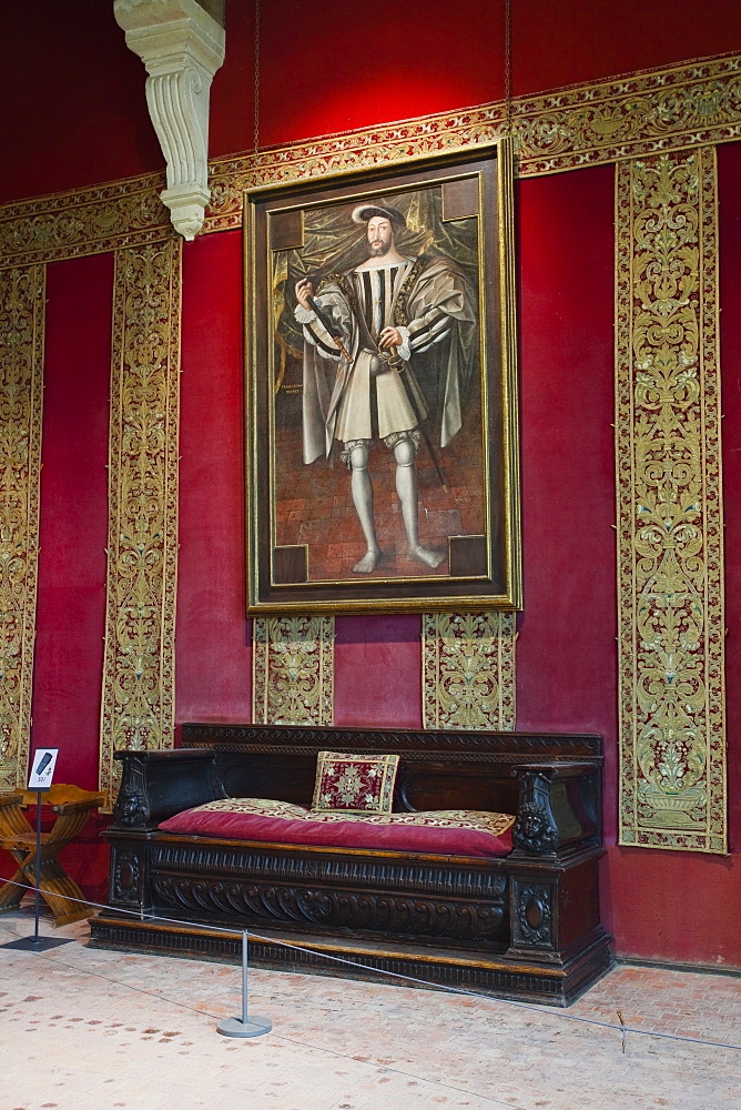 A painting of Francois 1er hanging in the Chateau de Chambord, UNESCO World Heritage Site, Loir-et-Cher, Centre, France, Europe