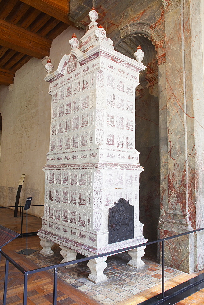 A ceramic stove ordered by Marshall de Saxe in the 18th century to keep the lower rooms warm in the Chateau de Chambord, UNESCO World Heritage Site, Loir-et-Cher, Centre, France, Europe