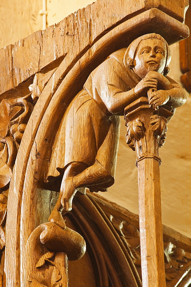 The 14th century carved wooden stalls in the church of Saint Jean l'Evangeliste, Barre le Regulier, Cote d'Or, Burgundy, France, Europe