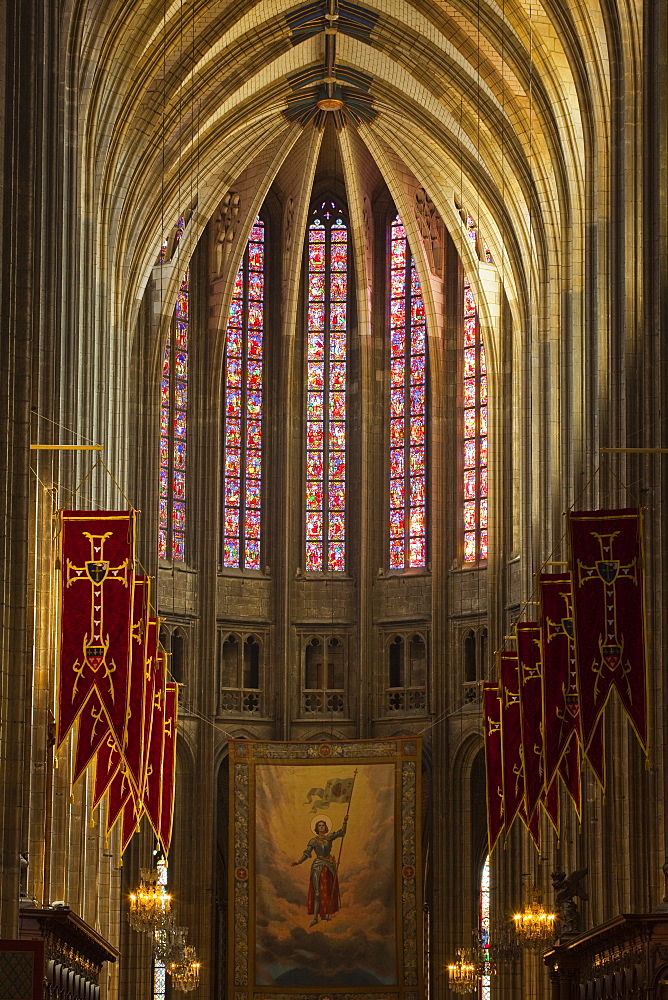 Looking down the nave of Cathedrale Sainte Croix d'Orleans (Cathedral of Orleans), Orleans, Loiret, France, Europe