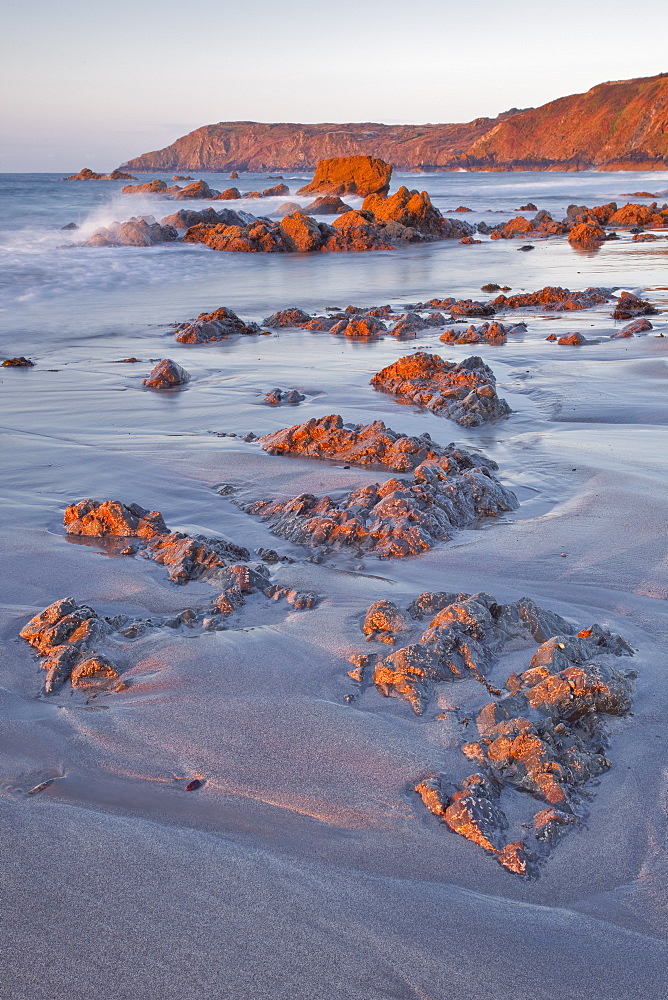 Dawn on Kennack Sands on the Lizard Peninsula in Cornwall, England, United Kingdom, Europe