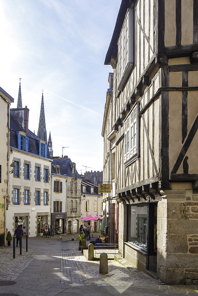 The old streets of Quimper, Finistere, Brittany, France, Europe