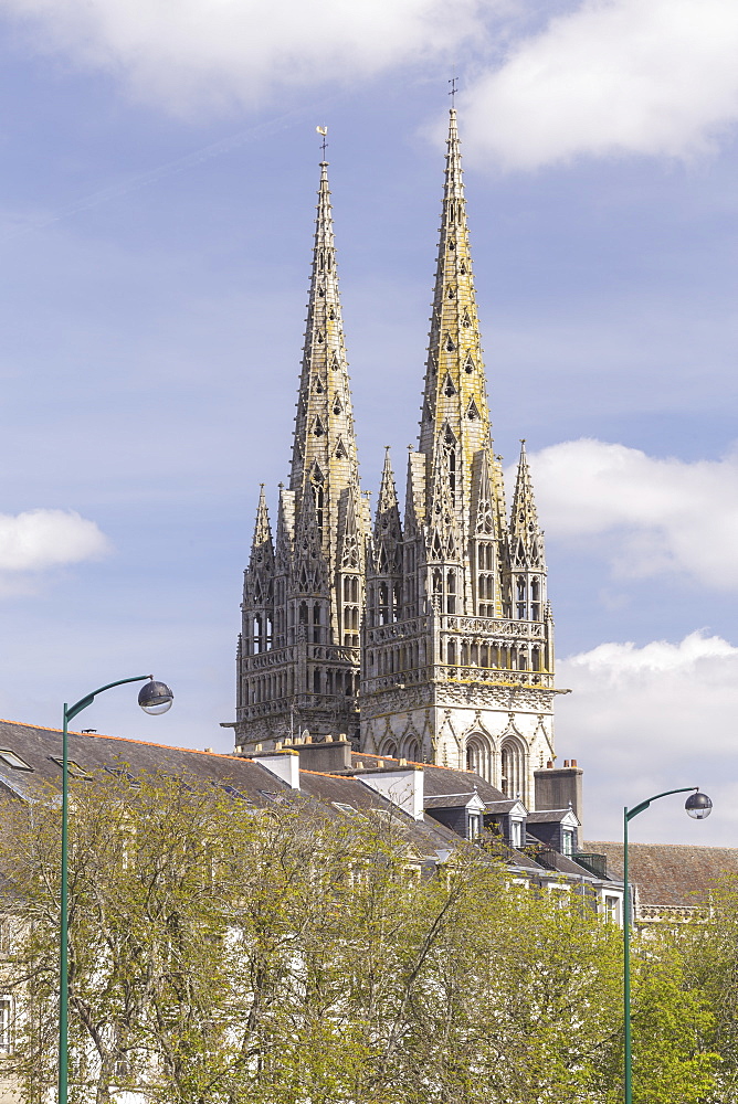 Quimper Cathedral, built in the 13th century in Gothic style, Quimper, Finistere, Brittany, France, Europe