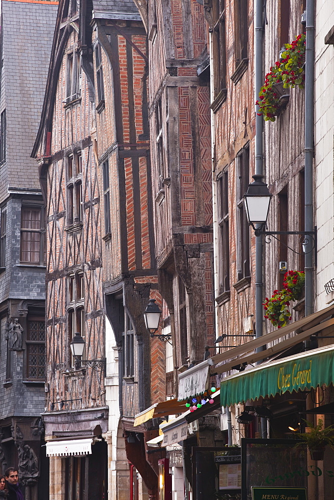 Half timbered houses in Vieux or Old Tours, the city is in the UNESCO World Heritage Site protected Loire Valley, Tours, Indre-et-Loire, France, Europe