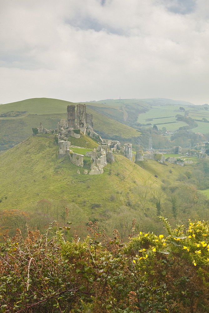 The ruins of Corfe Castle, Dorset, England, United Kingdom, Europe