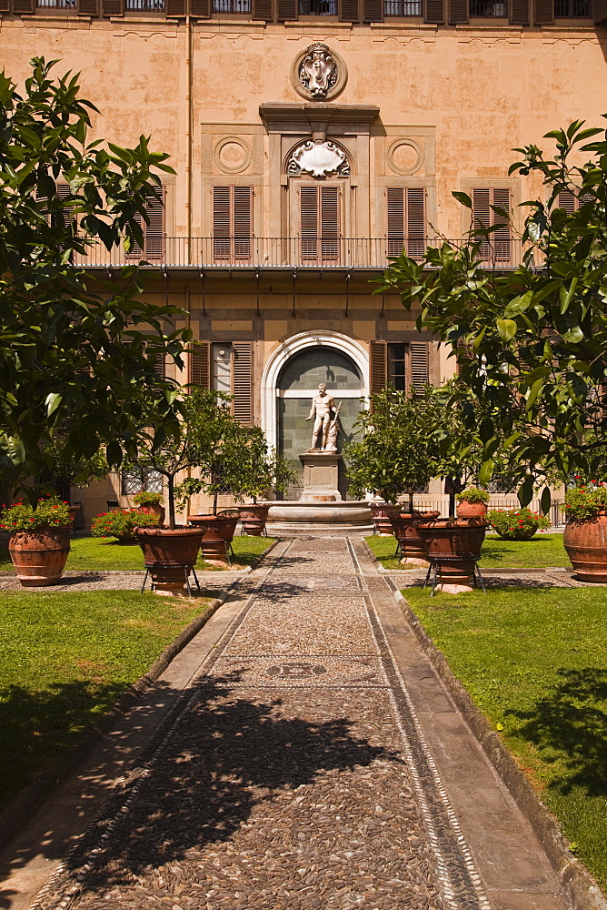 The outdoor courtyard of Palazzo Medici Riccardi, Florence, Tuscany, Italy, Europe