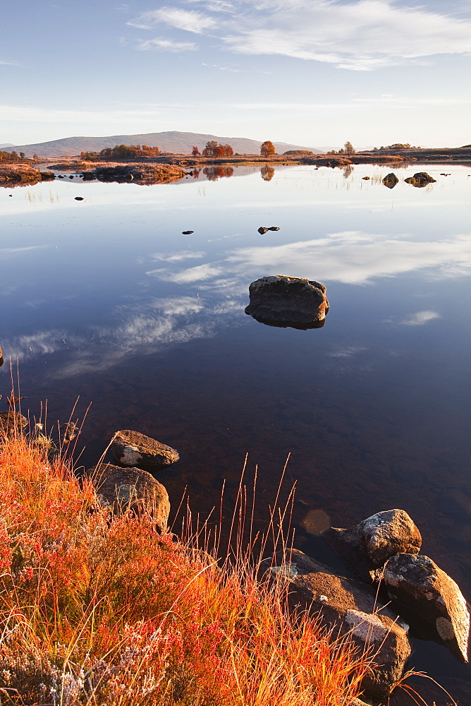 Loch Ba on a frosty morning at Rannoch Moor, a Site of Special Scientific Interest, Perth and Kinross, Highlands, Scotland, United Kingdom, Europe