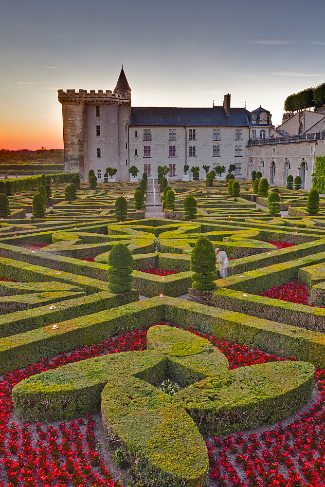 The Chateau of Villandry at sunset, UNESCO World Heritage Site, Indre-et-Loire, Loire Valley, France, Europe