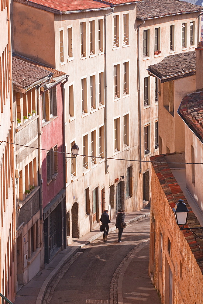 People walking through the old part of the city of Lyon, Lyon, Rhone-Alpes, France, Europe 