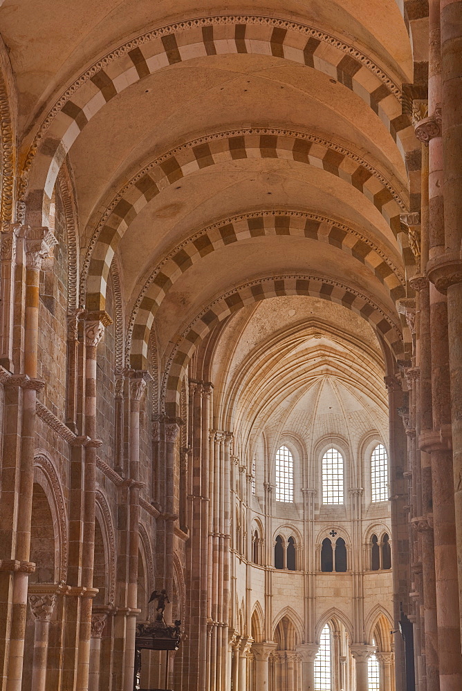 The nave of Basilique Sainte-Marie-Madeleine, Vezelay, Yonne, Burgundy, France, Europe 