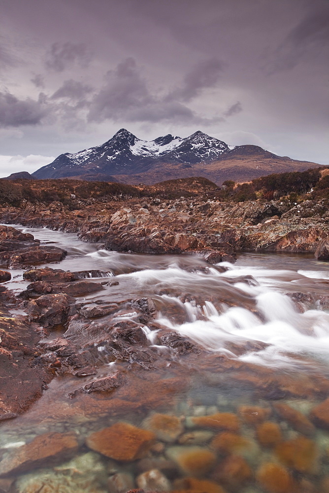 The River Sligachan and the Cuillin Hills, Isle of Skye, Inner Hebrides, Scotland, United Kingdom, Europe 