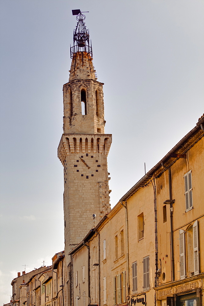 The clock tower of the Couvent des Augustins church, rue du Portail Matheron in the quartier des Carmes, Avignon, Vaucluse, France, Europe 